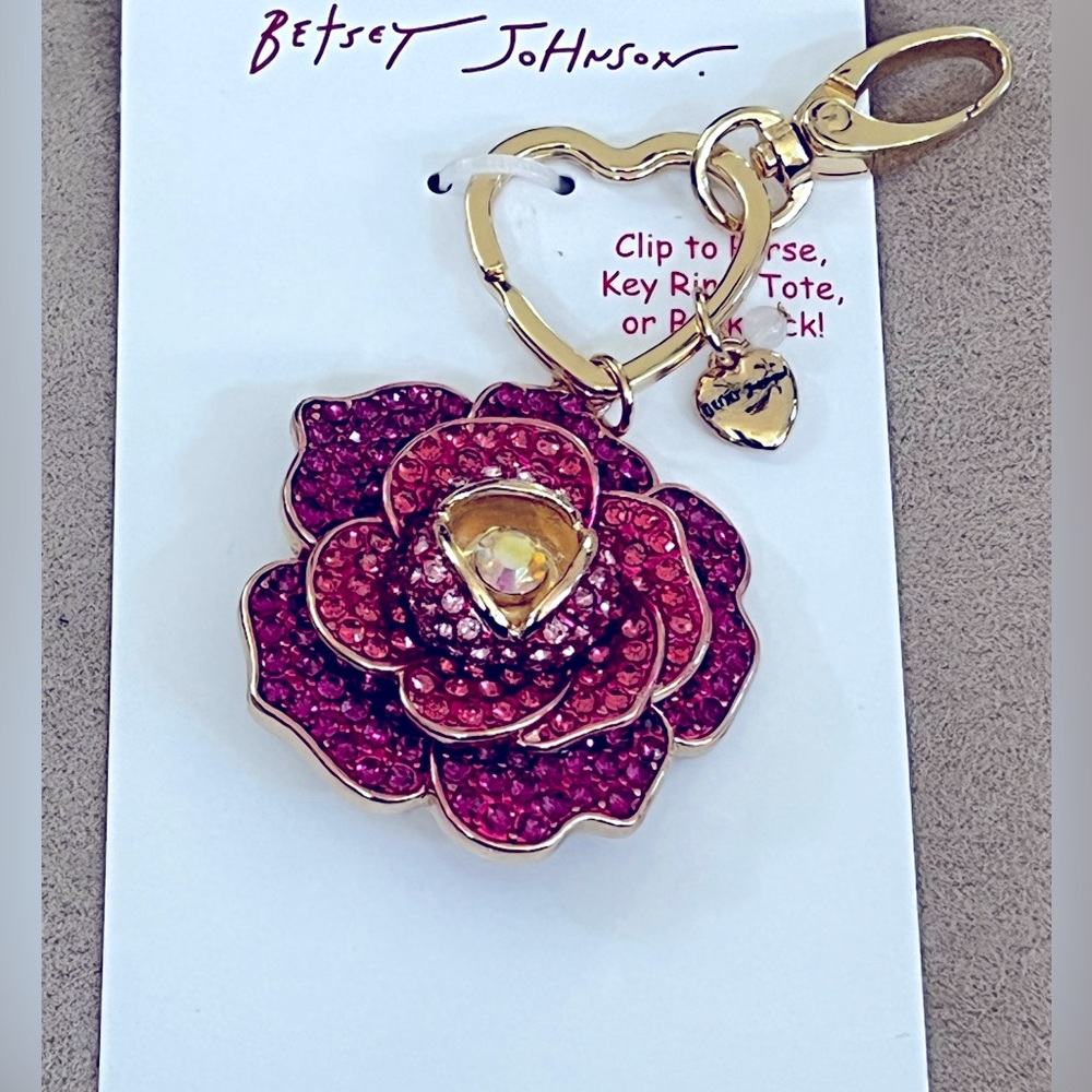 Betsey Johnson Pink Flower Handbag Charm / Keychain - Picture 5 of 7